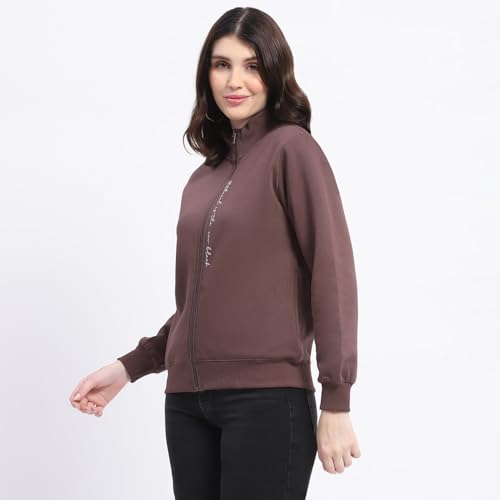Image of Madame Placement Printed Zipped T Neck Sweatshirt for Women