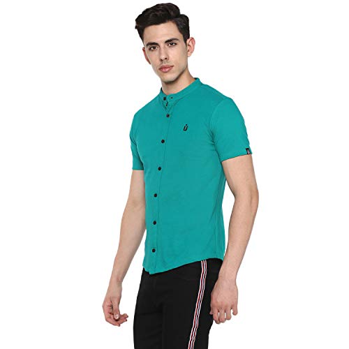 Image of Urbano Fashion Men's Solid Cotton Slim Fit Polo Shirt with Mandarin Collar