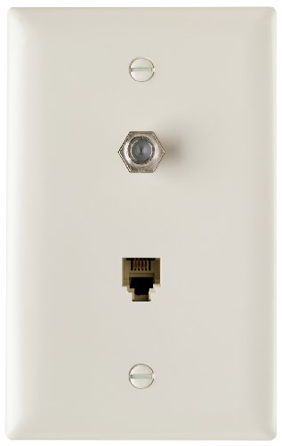 Legrand Pass & Seymour TPTELTVLACC10 Trademaster Mid-Size Unbreakable Nylon Wall Plate, 1 Gang, One F-Type Coax Cable Connector and One RJ11 Four Conductor Telephone Jack, Light Almond (1 Count)