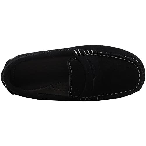 rismart Crianças Camurça Couro Casual Mocassins por Menino Menina Slip on Plano Preto,32 EU-13