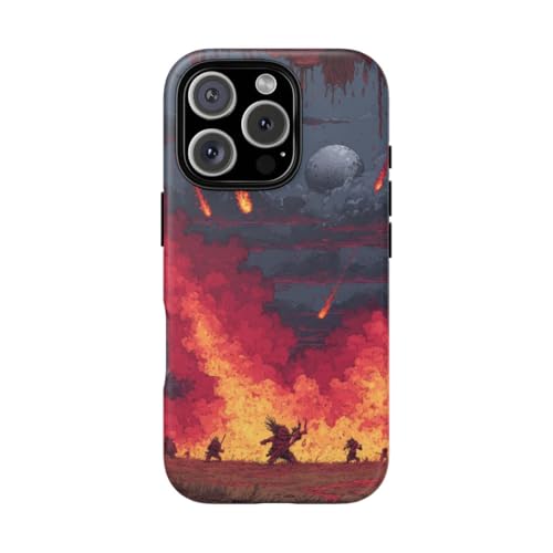 Coque iPhone 16 Pro rouge mate avec décor apocalyptique original