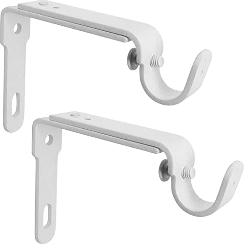 GB Home Adjustable Curtain Rod Bracket, Heavy Duty Curtain Rod Holders, Set of 2-White