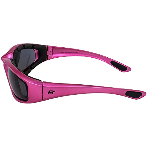 Birdz Eyewear Oriole Anti Fog Padded Motorcycle Sunglasses Scratch-Resistant Pink Frame W/Smoke Lens #TOP2