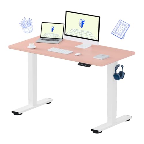 FLEXISPOT EN1 One-Piece Standing Desk, 48 x 24 Inches Electric Height Adjustable Desk for Home Office (White Frame + Pink Desktop)