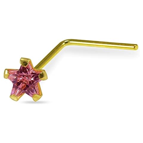 AZARIO LONDON 3MM Pink CZ Gold Nose Stud Cover