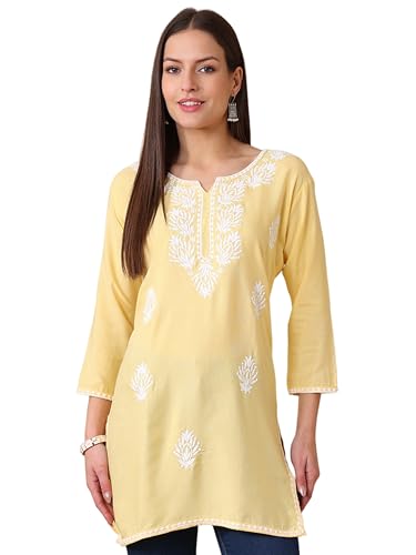 Image of Women's Rayon Chikankari Embroidered Short Kurti | Lucknowi Work Kurta