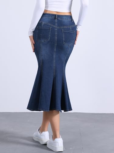 Allegra K Fishtail Denim Skirt for Women's Casual High Waisted Bodycon Midi Jean Skirts3