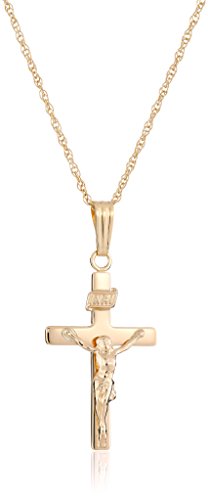 14K Yellow Gold Solid Crucifix Cross Pendant Necklace, 18" #TOP24