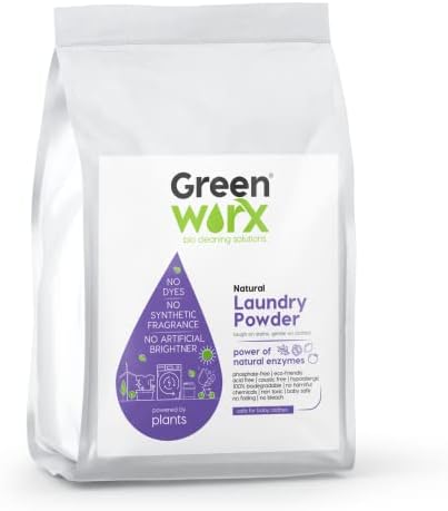Greenworx Ultra Laundry Powder Natural, 100% Biodegradable, Baby Safe, Caustic-free, No Harmful Chemicals, Acid and Phosphate-Free, Eco-Friendly, Environment-Friendly, Non-Toxic, No Fading (3 KG)