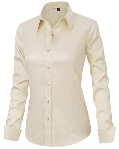 Image of J.VER Womens Dress Shirts Long Sleeve Button Down Shirt Wrinkle-Free Business Casual Blouse Office Work Tops