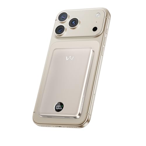 iWALK Power Bank Portatile Magnetica, 5000mAh Batteria Esterna Ultra Sottile con Ricarica Wireless e Display LED, Impugnatura Comfortevole Compatibile con Serie iPhone 16/15/14/13/12