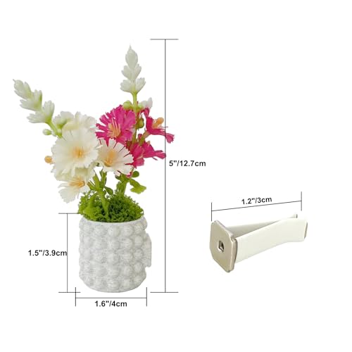 Image of Set of 3 Cute Mini Flower Vases with Bouquet, Car Vent Clips & Air Freshener, Fresh Scent Car Decoration Accessories (marble, S)