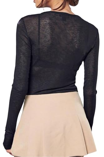 QJQ Women's Sheer Mesh Long Sleeve T Shirts Crewneck See Through Shirts Going Out Party Club Outfits2
