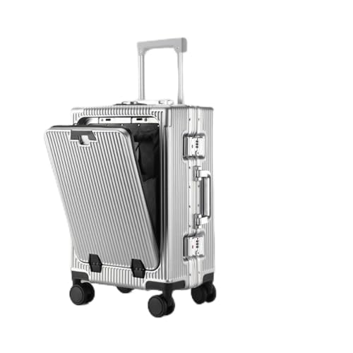 Expandable Luggage Front Opening Cabin Suitcase Trolley Case Buckle Lid 20/24/26 inch Large Capacity Luggage USB Charging Cup Holder Aluminum Frame Expandable Spinner Luggage(F,20Inches 500mm)