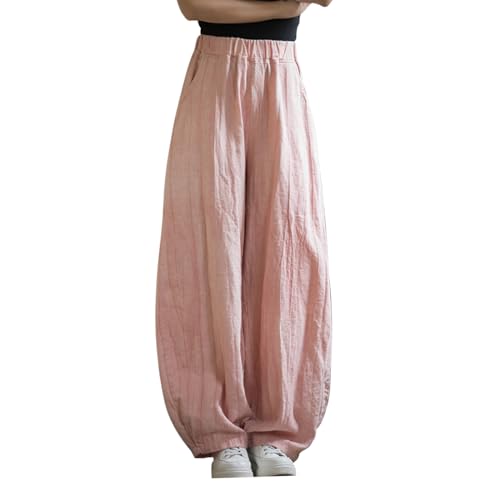 ONLYWOOD Womens Natural Ramie Cotton Casual Summer Beach Flowy Retro Vintage Ramie Solid Color Wide Leg Pants with Pockets