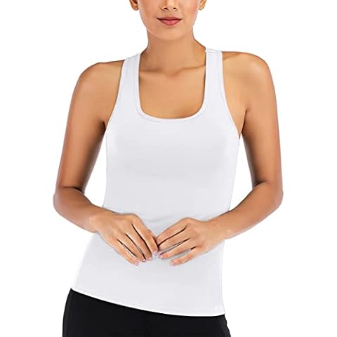 Yaavii Women Workout Tops - Open Back Strappy Racerback Yoga Tops Athletic Camisole Sports Shirts with Built-in Support Bra Cover