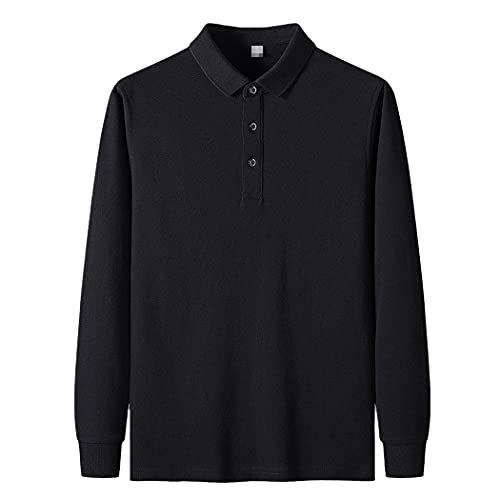 Polo manches longues homme noir 4XL uni en maille souple de mi-saison