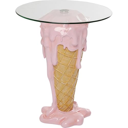 Kare Design Bistro Table Ice Cream, Pink, Round Dining Table, Diameter 60cm, Safety Glass, Pop Art Design, Indoor, Room Decor, Home Deco for Dining Room, Kitchen, Living Room