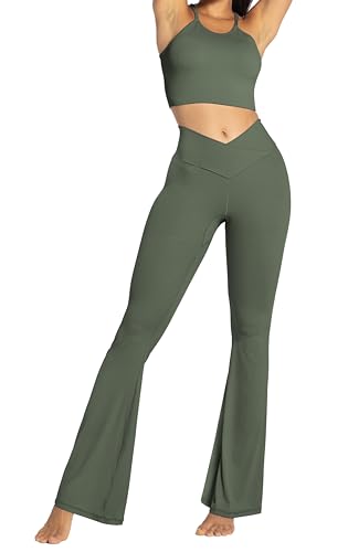 Image of Sunzel Flare Leggings, Crossover Yoga Pants with Tummy Control, High-Waisted and Wide Leg