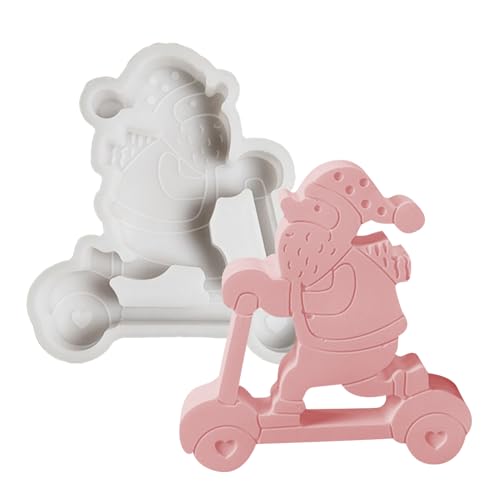 Moule de bougie de Noël, moule de bougie de père Noël,Moule en silicone pour le père Noël avec scooter de fusion de résine époxy - Décorations de fête...