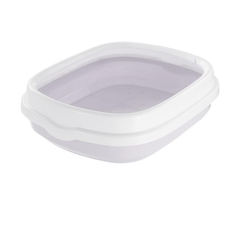 Arenero para gatos antisalpicaduras con borde protector elevado y pala de limpieza morada