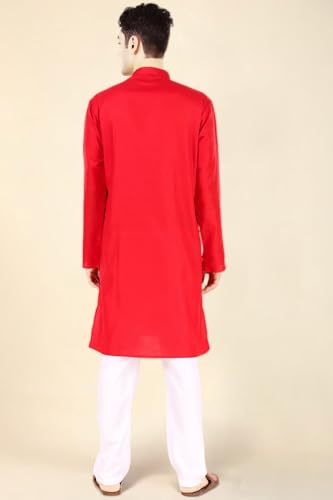 Image of Men's Cotton Solid Kurta Set Mandarin Collar Regular Fit Long Sleeves Ethnic Dress