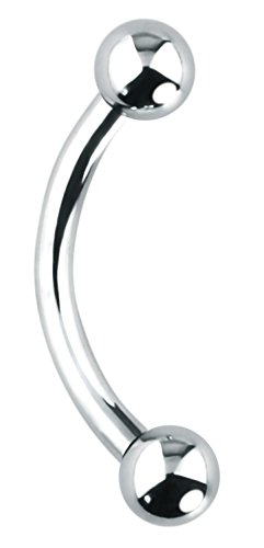 Forbidden Body Jewelry 14g 11mm Internally Threaded Surgical Steel Curved Piercing Barbell, 4mm Balls