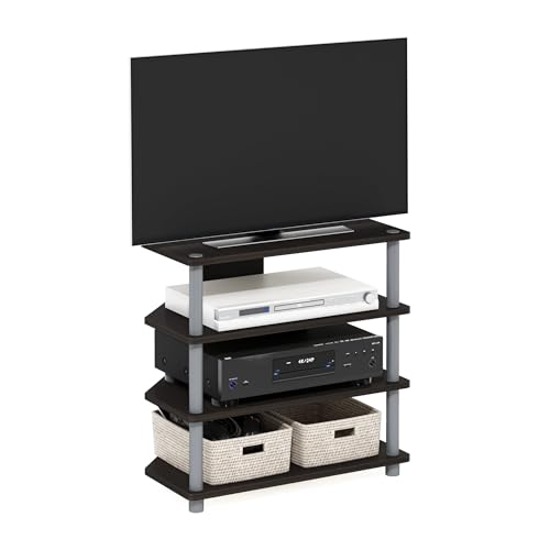 Furinno Turn-N-Tube Easy Assembly 4-Tier Petite Entertainment Center / TV Stand / TV Unit / TV Desk, Espresso/Grey
