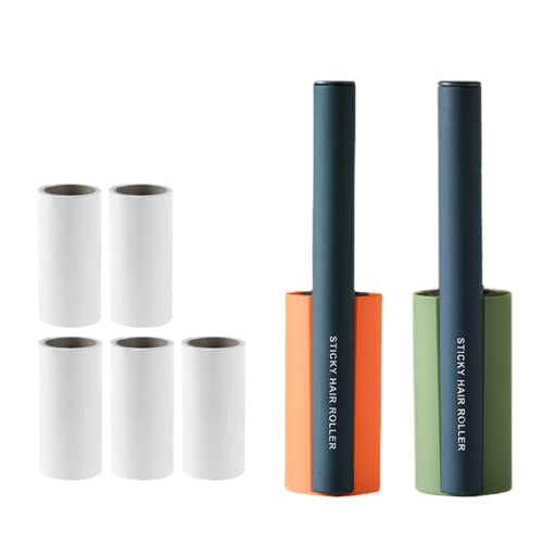 Rodillo para Pelusas De Ropa, Cepillo para Eliminar Pelusas Rodillo para Pelusas De Pelo De Mascotas para Ropa, Perros, Gatos, Alfombras, 2 Rodillos (Verde Y Naranja) MáS 5 Repuestos Cover