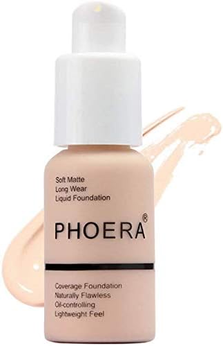 ABRUS® - PHOERA Foundation, Full Coverage Foundation, Soft Matte, Oil Control Concealer, Foundation Makeup Flawless Cream Smooth Long Lasting 24HR Waterproof and Blendable 30ml (101 Porcelain)