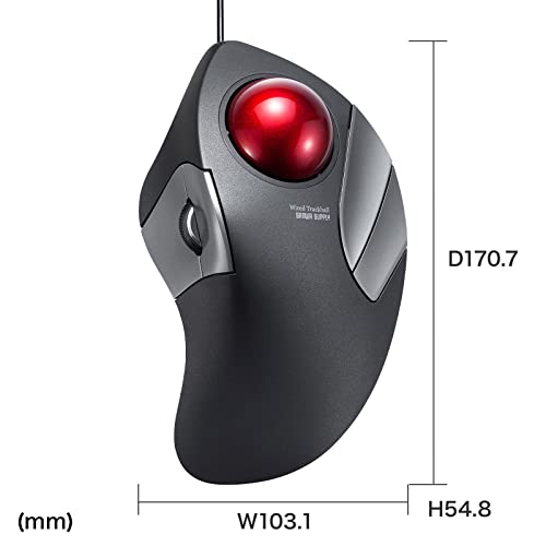 サンワサプライ 有線トラックボール(静音・5ボタン・人差し指/中指操作タイプ) MA-TB181BK ブラック