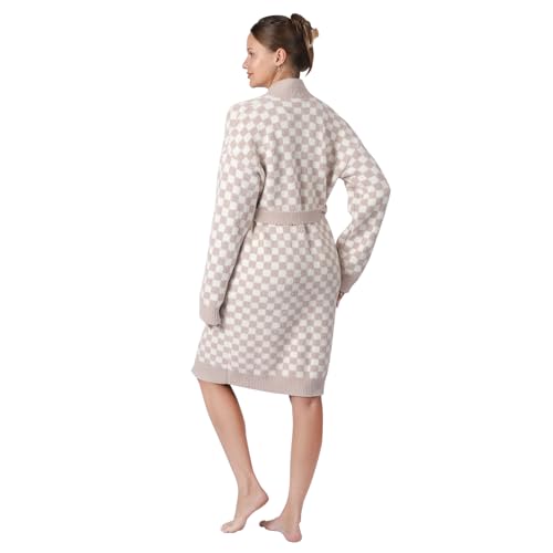 bearberry Checkerboard Robe Cozy Lightweight Soft Plush Robe Hoodless Sleepwear Nightgown with Pockets for Women3