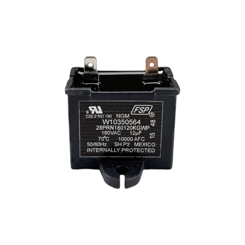 Compatible Refrigerator Freezer Run Capacitor W10350564 WPW10350564 PS11753490 AP6020176 – Fits Whirlpool Maytag Kenmore KitchenAid Cooler Compressor 12µF 180VAC