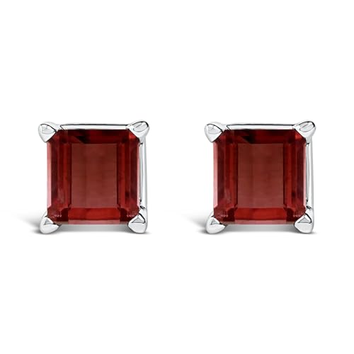 14K White Gold 5x5MM Princess Cut Red Garnet Solitaire Stud Earrings