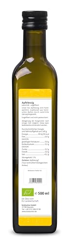 Apfelessig naturtrüb BIO 1000ml (2x 500ml) I rein, unverarbeitet, unpasteurisiert I Apfelessig ungefiltert mit Essigmutter von bioKontor