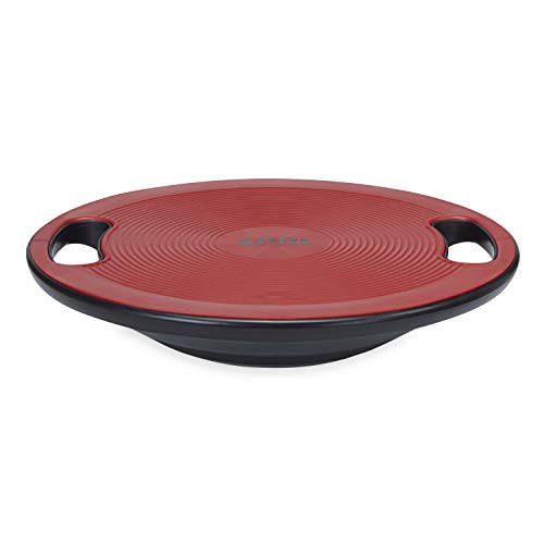 Spri Core Balance Board Disc Wobble Trainer - Non Skid Surface, Dual Handle Rocker For Squats, Push Ups, Floor Exercises & Workouts And More (15.7" Diameter, 4" High, Supports 300Lbs), Black/Red #TOP1