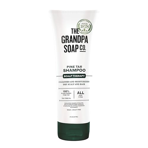 The Grandpa Soap Company Pine Tar Shampoo - Cleanses and Moisturizes Dry Scalp, With Pine Tar and Tea Tree Oil, All Hair Types, Vegan, Sulfates and Parabens Free, 8 Fl Oz