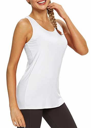 Image of Mippo Womens Long Workout Tops Racerback Athletic Yoga Gym Tank Top Sports Tennis Shirt