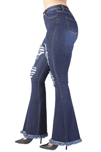 Fashion2Love Women Juniors Bell Bottom Ripped Distress High Waist Flared Stretch Jeans (HY04)4