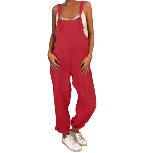Generisch Overalls Größe Latzhose Plus Strampler Casual Playsuit Frauen Lose Overall Baggy Damen Overall (Red, XXL)