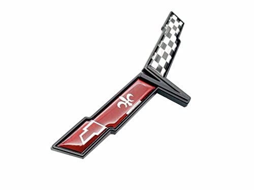 Image of Pair Set 1980 Corvette C3 Front Nose Emblem and Rear Deck Gas Lid 3D Door Deck Crossed Flags Badge Replacement for Corvette (Black Red)