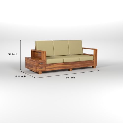 Image of Solid Sheesham Wood 5 Seater Sofa Set | Five Person Sofa with Drawer Storage | 3+1+1 Wooden 5 Seater Sofa Set for Living Room Home Decor (Design 26)