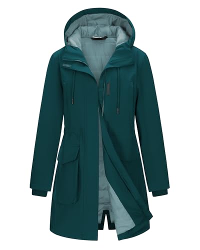 33,000ft Women's Waterproof Insulated Coats with Hood Long Rain Jackets Thicken Warm Winter Coats Windproof Jacket for Travel