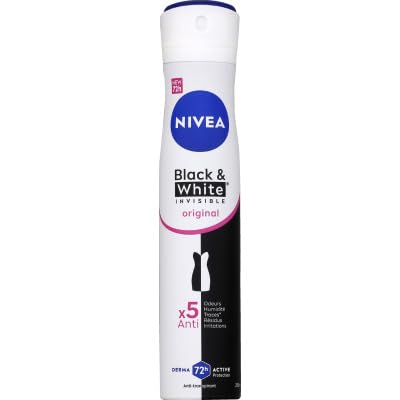 NIVEA Déodorant Spray Black & White Invisible (1 x 200 ml), déodorant femme anti-traces blanches et jaunes, anti-transpirant anti odeur & humidité,...