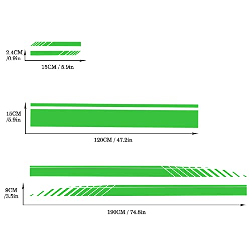 Sunjika Vinyl Car Side Mirror And Hood Decal Racing Stripes Sticker Accessories Set Long Stripe Graphics Body Sports Decals Universal Car Vechine Diy Modify Decoration 5Pcs (Green） #TOP1