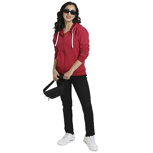 Image of PINACOLADA Women's Zip-Front Hoodie with Angled Open Pockets for Casual Wear | Hooded Neck | Long Sleeve | Zipper Closure | Cotton Sweatshirt Crafted with Comfort Fit for Everyday Wear