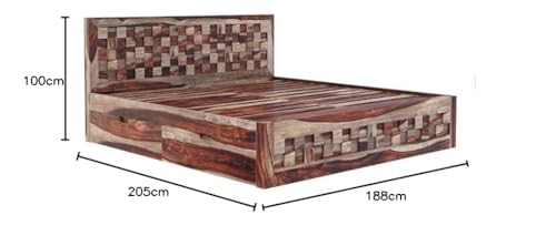 Image of Arman Handicrafts | Solid Masngo Wood Bed with Storage Drawers | Wooden Double Bed Frame with Headboard | Modern Bedroom Furniture Bed Cot for Home | Natural Brown Finish| King Size Bed
