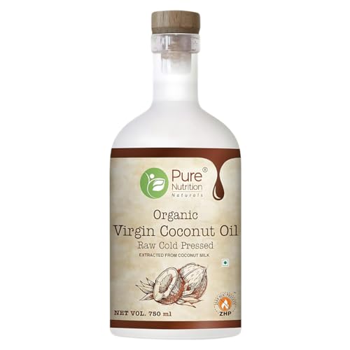 Image of Pure Nutrition Organic Virgin Coconut Oil, 750ml Glass Bottle | Raw Cold Pressed | 100% Pure | Nourishes Skin & Hair, Reduces Hair Fall, Ideal for Baby Massage, Wellness & Care