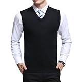 [ＰＡＦＨＬ] ニットベスト メンズ Vネック ビジネス カジュアル 無地 ベスト 薄手 軽量 伸縮性 通勤 通学 春秋冬 大きいサイズ M~3XL (ブラック,M)