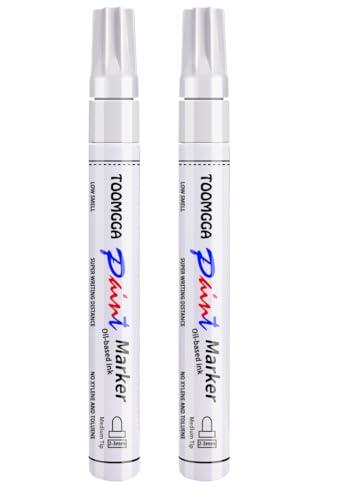 White Paint Pens Permanent Paint Markers - 2 Pack Oil Based Marking Pens, Medium Point, Quick Drying and Waterproof Pens for Rock Painting Car Tyre Metal, Plastic, Canvas, Wood, Glass